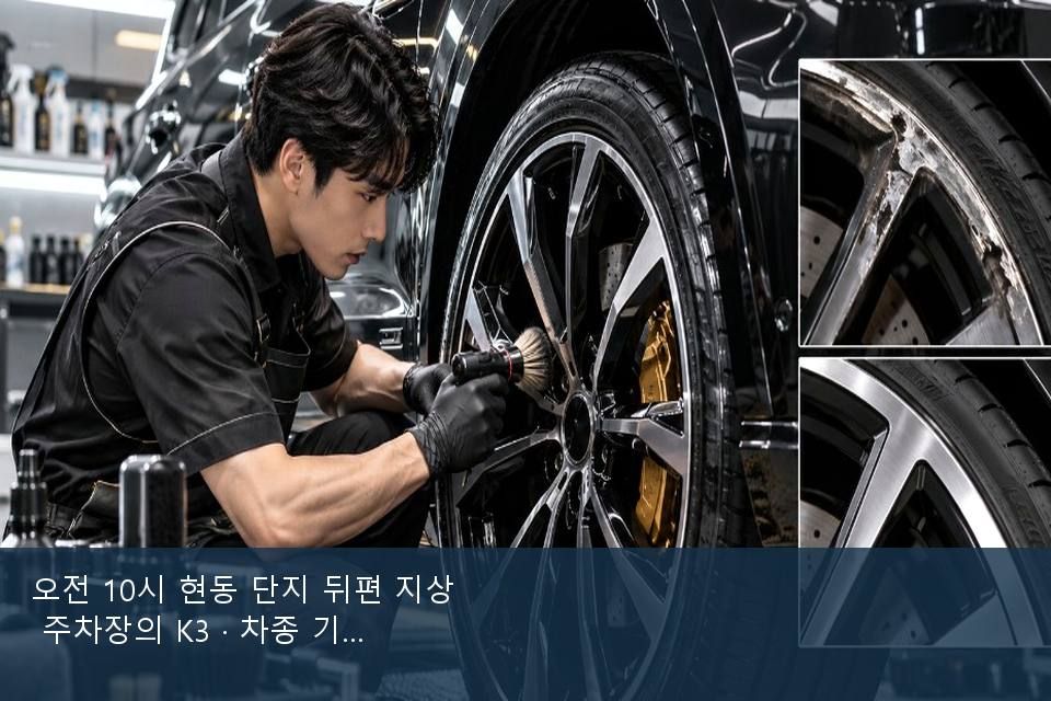 오전 10시 현동 단지 뒤편 지상 주차장의 K3 · 차종 기준 금액